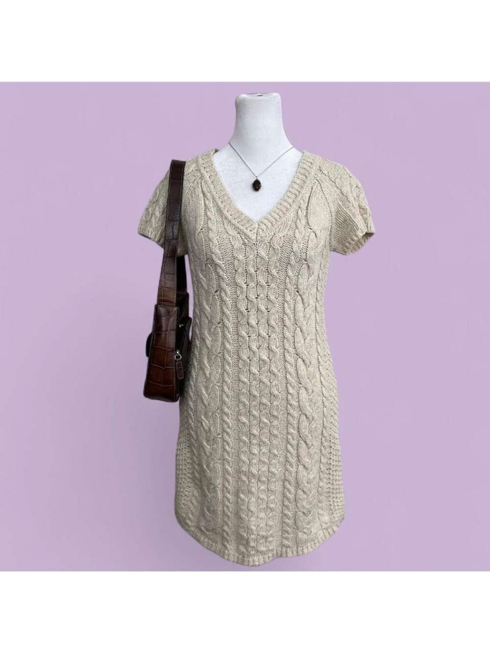 cream cable knit girly boho preppy granola mini dress